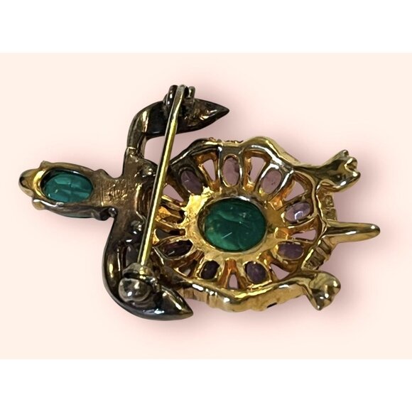 HIGH END NUMBERED 50’s Purple Glass Rhinestone Open Back Turtle Figural Brooch - Picture 5 of 8